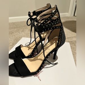 Black microsuede Jessica Simpson heeled sandals